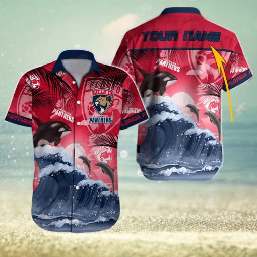 NHL Florida Panthers Special Hawaiian Design With Dolphins And Waves Button Shirt