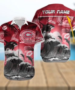 NHL Montreal Canadiens Special Hawaiian Design With Dolphins And Waves Button Shirt