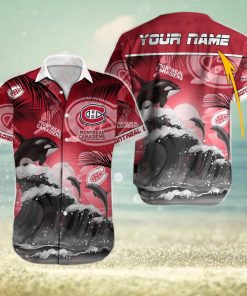 NHL Montreal Canadiens Special Hawaiian Design With Dolphins And Waves Button Shirt