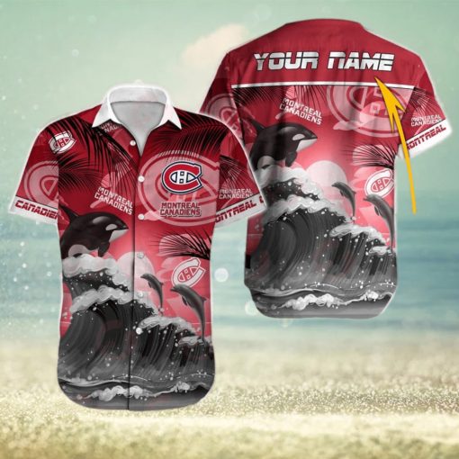 NHL Montreal Canadiens Special Hawaiian Design With Dolphins And Waves Button Shirt