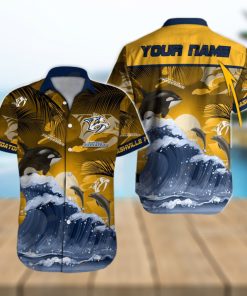 NHL Nashville Predators Special Hawaiian Design With Dolphins And Waves Button Shirt