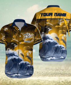 NHL Nashville Predators Special Hawaiian Design With Dolphins And Waves Button Shirt