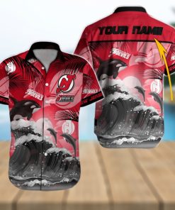 NHL New Jersey Devils Special Hawaiian Design With Dolphins And Waves Button Shirt