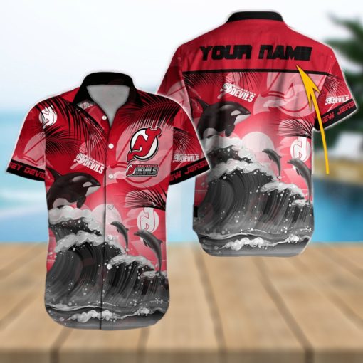 NHL New Jersey Devils Special Hawaiian Design With Dolphins And Waves Button Shirt