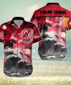 NHL New Jersey Devils Special Hawaiian Design With Dolphins And Waves Button Shirt