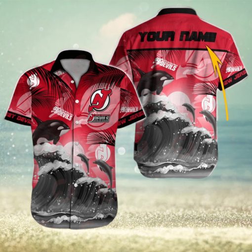 NHL New Jersey Devils Special Hawaiian Design With Dolphins And Waves Button Shirt