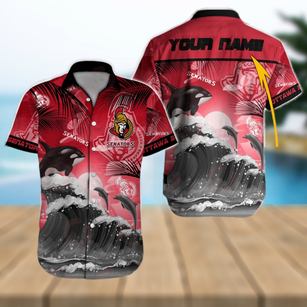 NHL Ottawa Senators Special Hawaiian Design With Dolphins And Waves Button Shirt NHL Ottawa Senators Special Hawaiian Design With Dolphins And Waves Button Shirt