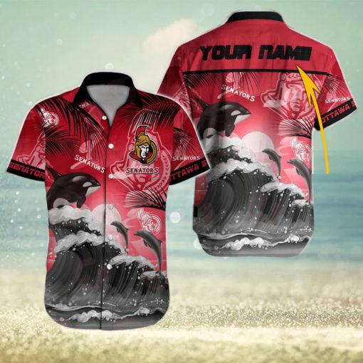 NHL Ottawa Senators Special Hawaiian Design With Dolphins And Waves Button Shirt