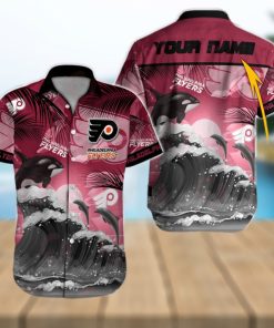 NHL Philadelphia Flyers Special Hawaiian Design With Dolphins And Waves Button Shirt