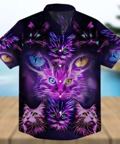 Neon Cat Heads Cats With Two Different Colored Eyes Hawaiian Shirt