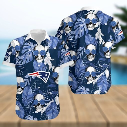 New England Patriots Coconut Leaves And Skulls Hawaiian Shirt