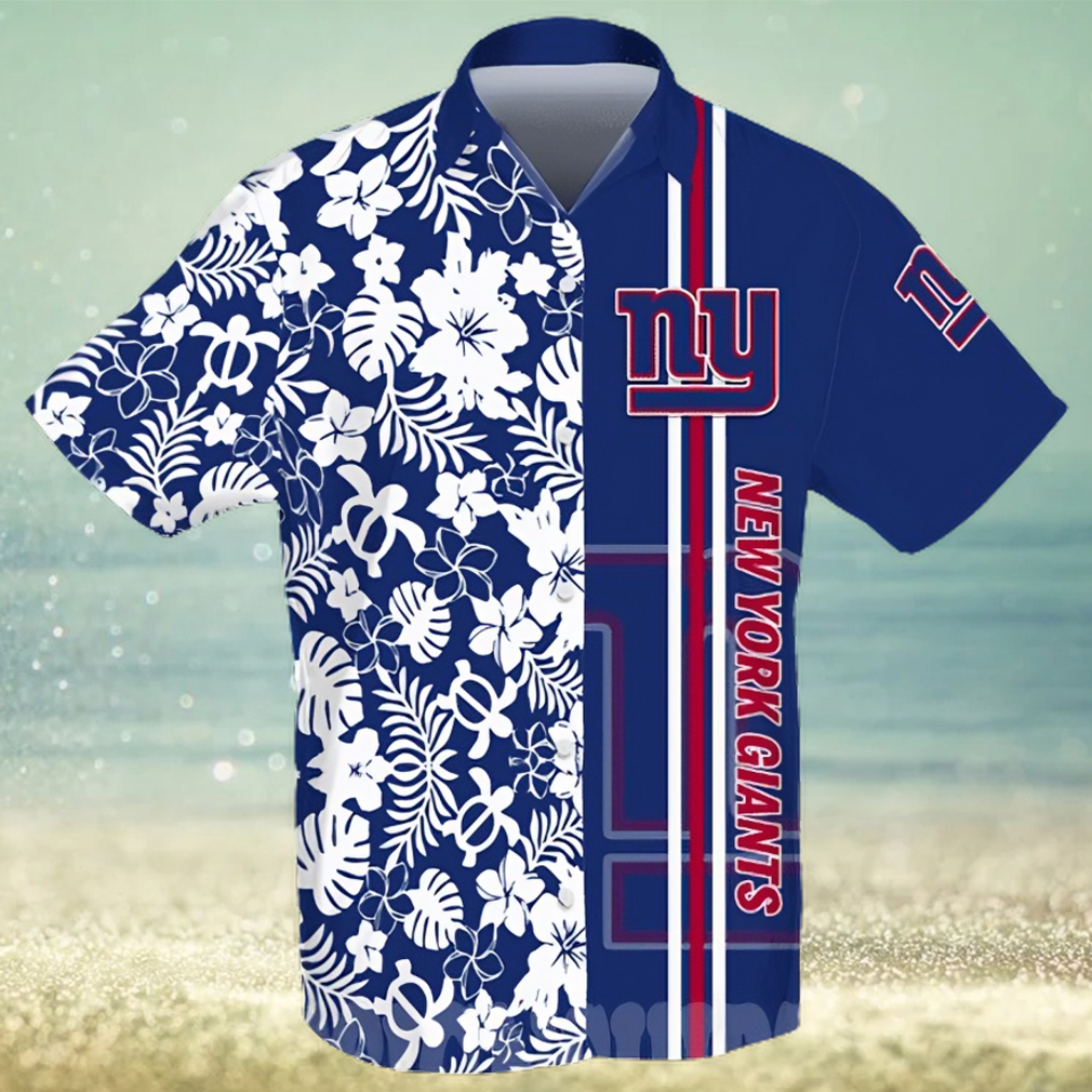 New York Giants Floral Football Team Aloha Hawaiian Beach Summer Graphic  Prints Button Up Shirt