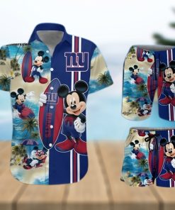 New York Giants Mickey Mouse Surfing On The Beach All Over Print Combo Hawaiian Shirt And Beach