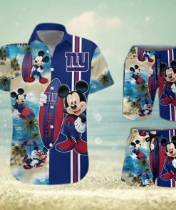 New York Giants Mickey Mouse Surfing On The Beach All Over Print Combo Hawaiian Shirt And Beach