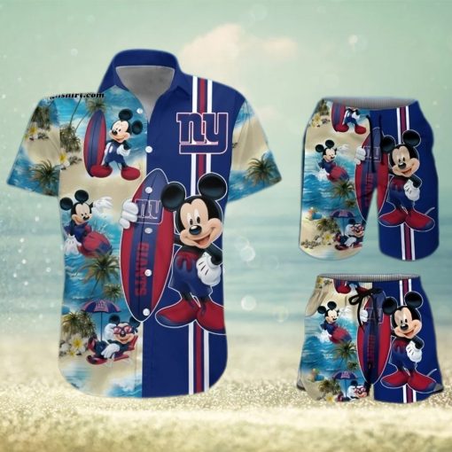 New York Giants Mickey Mouse Surfing On The Beach All Over Print Combo Hawaiian Shirt And Beach