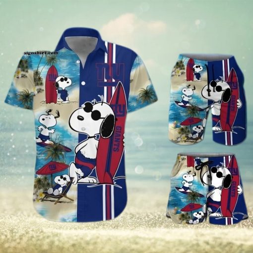 New York Giants Snoopy All Over Print Hawaiian Shirt And Beach Shorts