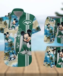 New York Jets Mickey Mouse All Over Print Hawaiian Shirt And Beach Shorts