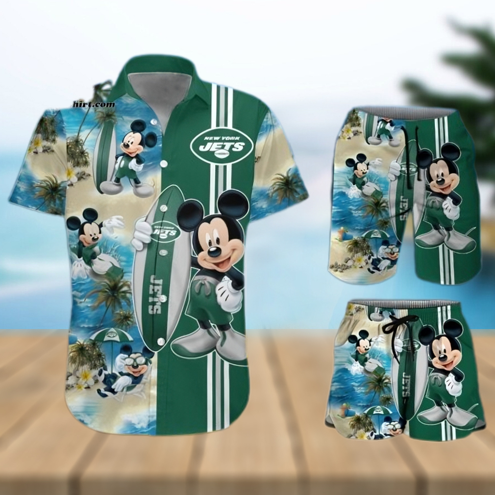 New York Jets Mickey Mouse All Over Print Hawaiian Shirt And Beach Shorts