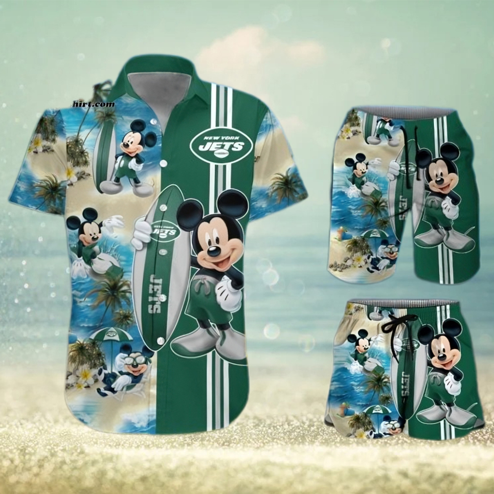 New York Jets Mickey Mouse All Over Print Hawaiian Shirt And Beach Shorts New York Jets Mickey Mouse All Over Print Hawaiian Shirt And Beach Shorts