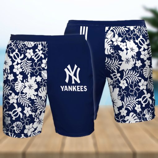 New York Yankees All Over Print Flowery Summer Beach Shorts – Navy