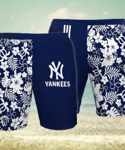 New York Yankees All Over Print Flowery Summer Beach Shorts – Navy