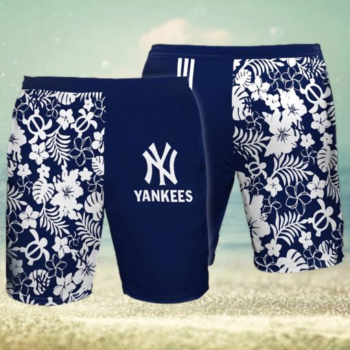 New York Yankees All Over Print Flowery Summer Beach Shorts – Navy