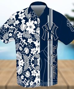 New York Yankees All Over Print Stripes Flowery Aloha Summer Beach Hawaiian Shirt – Navy