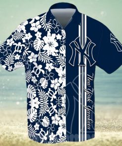 New York Yankees All Over Print Stripes Flowery Aloha Summer Beach Hawaiian Shirt – Navy