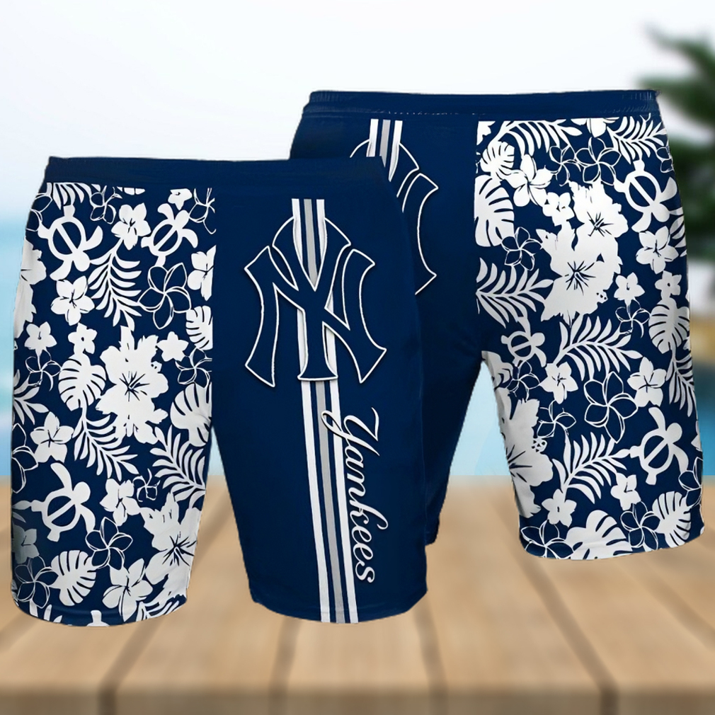 New York Yankees All Over Print Stripes Flowery Summer Hawaiian Beach Shorts – Navy New York Yankees All Over Print Stripes Flowery Summer Hawaiian Beach Shorts – Navy