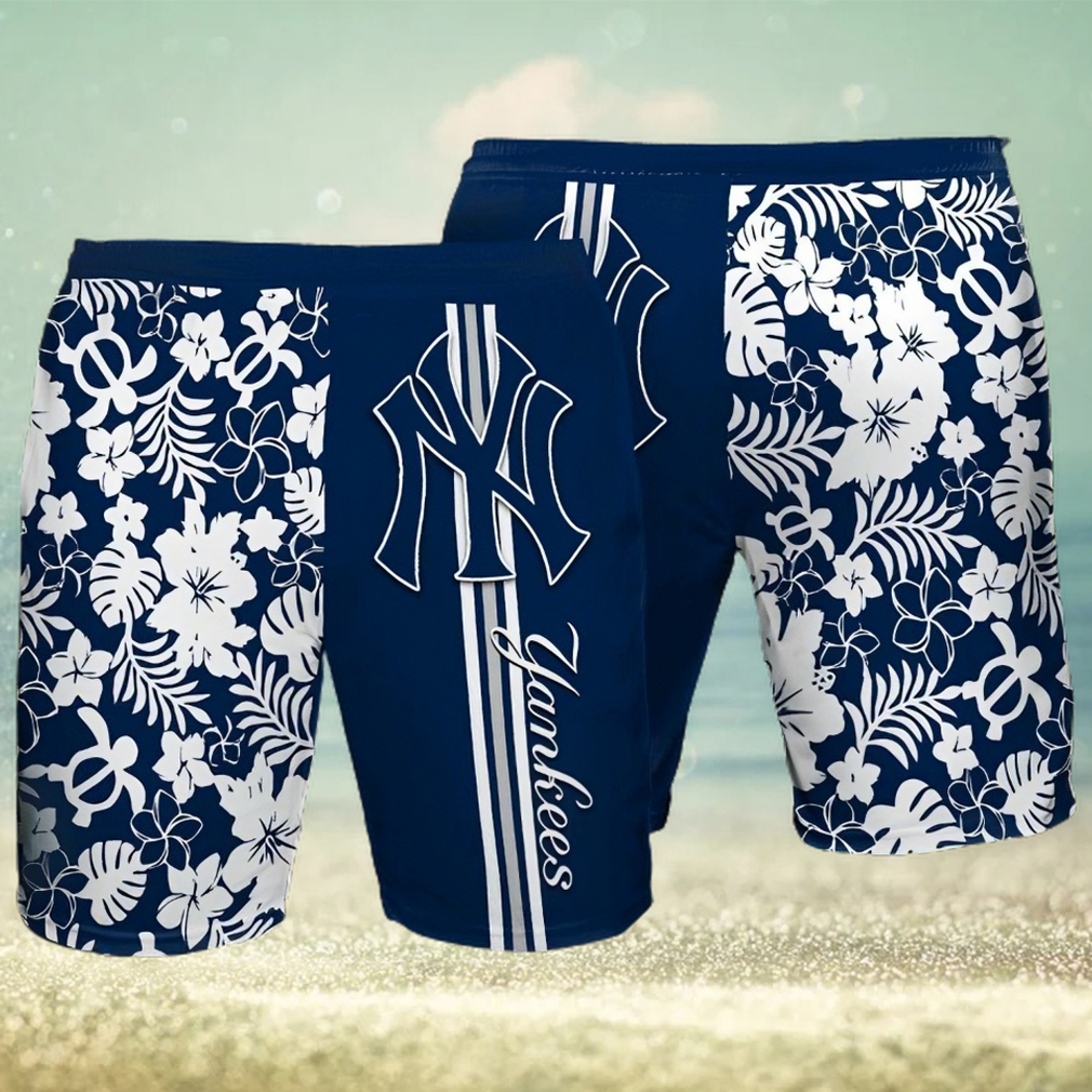 New York Yankees All Over Print Stripes Flowery Summer Hawaiian Beach Shorts – Navy New York Yankees All Over Print Stripes Flowery Summer Hawaiian Beach Shorts – Navy