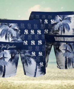 New York Yankees Bronx Bombers Palm Tree All Over Print Summer Beach Shorts – Navy