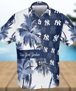 New York Yankees Palm Tree All Over Print Aloha Summer Beach Hawaiian Shirt – White Cobalt