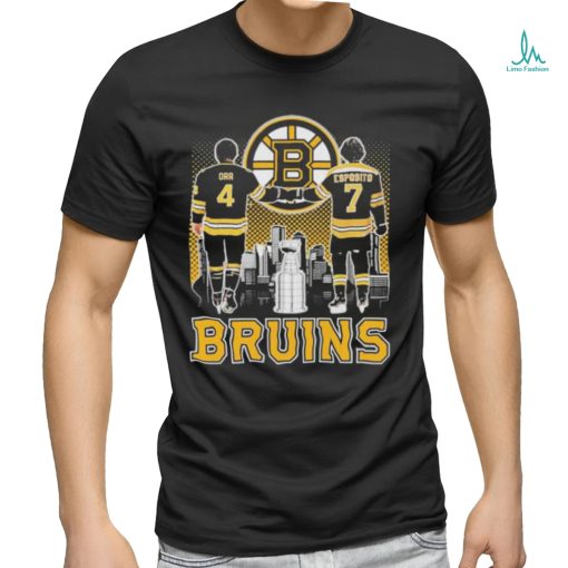 Official Bobby Orr And Phil Esposito Boston Bruins City Skyline Signatures Shirt