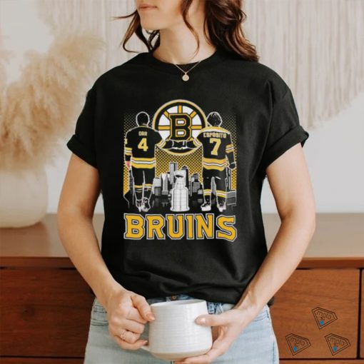 Official Bobby Orr And Phil Esposito Boston Bruins City Skyline Signatures Shirt