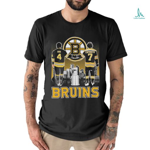 Official Bobby Orr And Phil Esposito Boston Bruins City Skyline Signatures Shirt