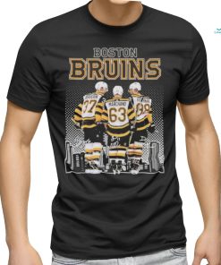 Official Boston Bruins 37 Bergeron, 63 Marchand and 88 Pastrnak city skyline signatures shirt