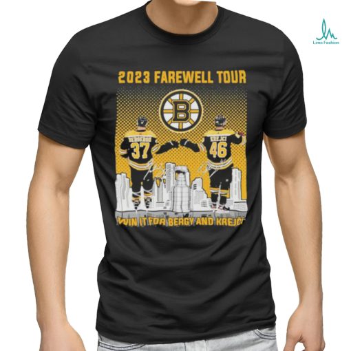 Official Boston Bruins Bergeron and Krejci 2023 Farewell Tour win it for energy and Krejci signatures shirt