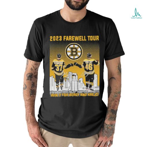 Official Boston Bruins Bergeron and Krejci 2023 Farewell Tour win it for energy and Krejci signatures shirt