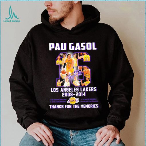 Pau Gasol Los Angeles Lakers 2008 2014 thanks for the memories signature shirt