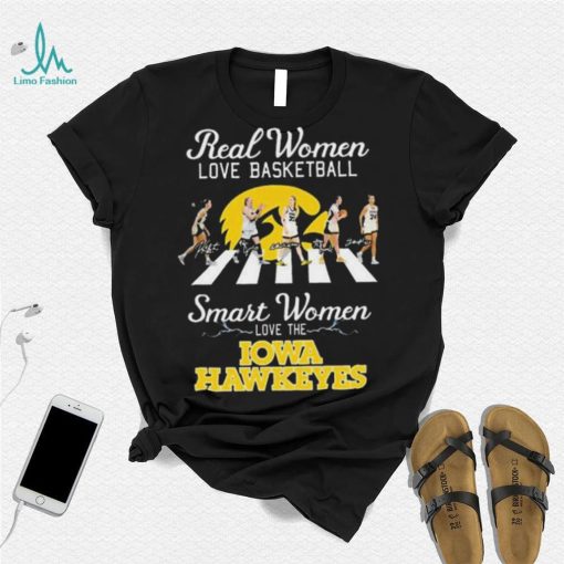 Real women love basketball smart women love the iowa hawkeyes abbey road signatures shirt