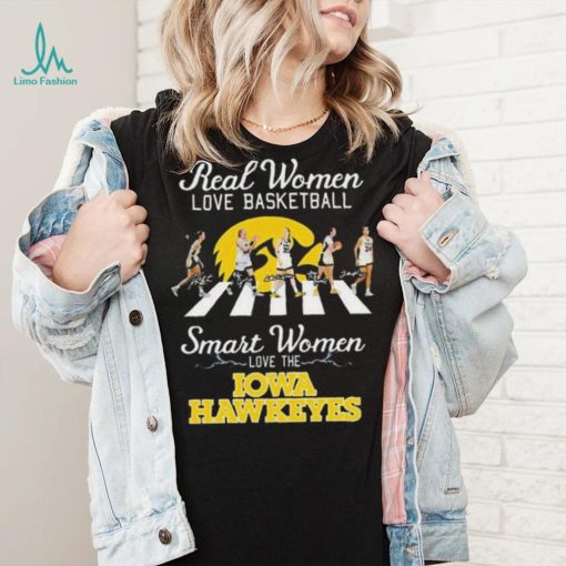 Real women love basketball smart women love the iowa hawkeyes abbey road signatures shirt