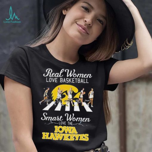 Real women love basketball smart women love the iowa hawkeyes abbey road signatures shirt