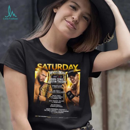 Saturday wrestlemania john cena and austin theory bad bunny helps rey mysterio win los angeles times shirt