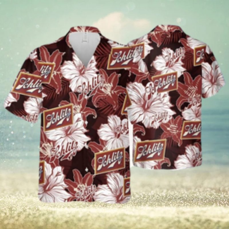 Schlitz Beer Tropical Flower Pattern Hawaiian Shirt
