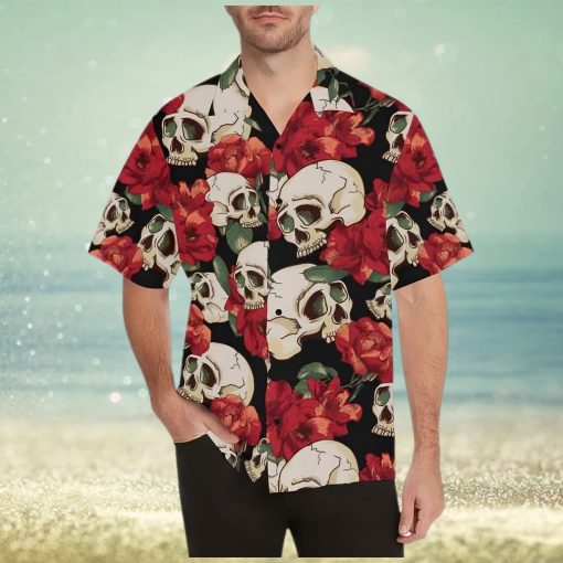 Skull Red Rose Hawaiian Shirt