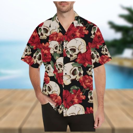 Skull Red Rose Hawaiian Shirt