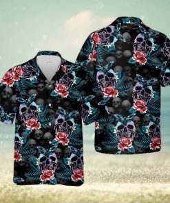 Skull Rose And Butterfly Black Aloha Hawaiian Shirt