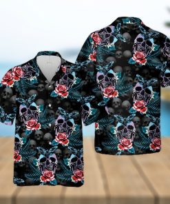 Skull Rose And Butterfly Black Aloha Hawaiian Shirt