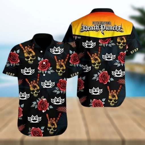 Skull Rose Five Finger Death Punch Aloha Hawaiian Shirt Colorful Short Sleeve