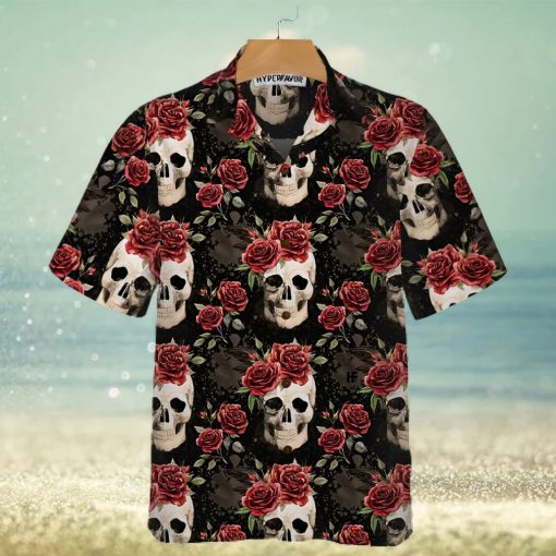 Skull Rose Vintage Hawaiian Shirt Red Roses Gothic Skull Shirt